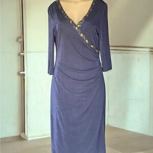 Patra Vintage Beaded Ruched Blue Dress